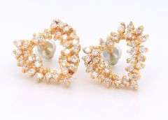 Dazzling Yellow Gold Diamond Cluster Heart Shaped Earrings