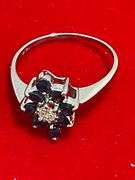 14K WHITE GOLD DIAMOND AND SAPPHIRE RING
