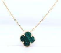 14kt Yellow Gold 3 Clover Malachite Necklace