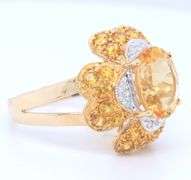 Wonderful Yellow Gold 4.60ctw Citrine and Diamond accent Flower Ring
