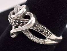 Sterling Silver Diamond and Black Onyx Heart Ring