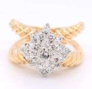 14kt two tone gold diamond cluster halo ring