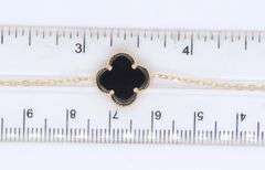 14Kt Yellow gold black onyx clover bracelet