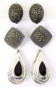 3 Pairs of Sterling Gemstone Clip Earrings