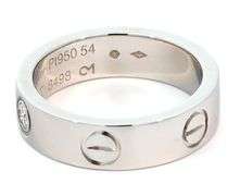 Cartier Single Diamond Love Band Ring in Platinum W/Box, SZ 54