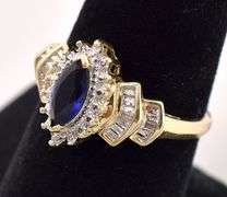 Adventurous 10K Yellow Gold Blue Sapphire ad Diamond Ring