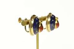 14K Yellow Gold Lapis Lazuli Coral Beetle Bug Screw Back Earrings