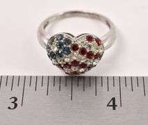 Sterling Silver American Flag Heart Ring