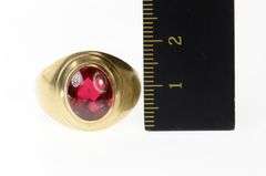 10K Yellow Gold Oval Syn. Ruby Retro Men's Statement Ring