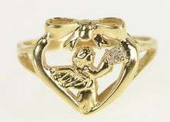 10K Yellow Gold Diamond Guardian Angel Heart Love Ring