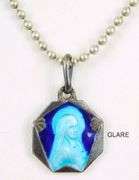French Blue Enamel Madonna Pendant & Sterling Chain
