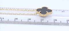 14kt yellow gold black onyx clover pendant on chain necklace