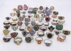 Big group lot of vintage 925 sterling silver gemstone rings