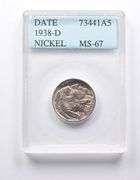 MS67 1938-D Indian Head Buffalo Nickel Accugrade