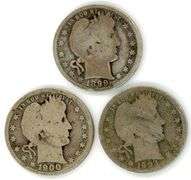 3 Different Barber Silver Quarters: 1899, 1900, & 1903