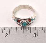 Sterling Silver Native American Turquoise and Coral Gemstone Ring