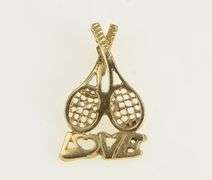 14K Yellow Gold Love Tennis Racket Racquet Sports Charm/Pendant