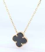 14kt yellow gold black onyx clover pendant on chain necklace