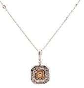 New 0.92ctw Fancy Yellow Diamond and 0.46ctw White Diamond Frame Pendant Necklace in 14K