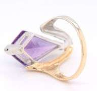 Attractive Two Tone Gold Kite Fantasy Cut Amethyst Ring