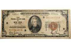 $20 New York Series 1929 National Currency Not