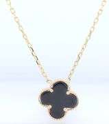 14kt yellow gold black onyx clover pendant on chain necklace