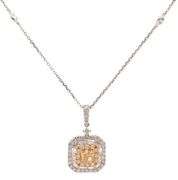 New 0.92ctw Fancy Yellow Diamond and 0.46ctw White Diamond Frame Pendant Necklace in 14K