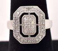 Sparkling 10K White Gold Diamond Cluster Ring