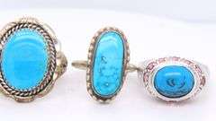 Group lot of 4 vintage 925 sterling silver turquoise rings