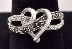 Sterling Silver Diamond and Black Onyx Heart Ring