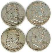 4 Different Silver Franklin Half Dollars: 1951-1963