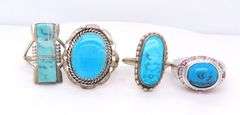 Group lot of 4 vintage 925 sterling silver turquoise rings