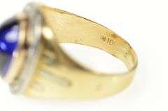 10K Yellow Gold 6.75 Ctw Oval Sapphire Diamond Halo Retro Ring