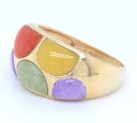 Beautiful Yellow Gold Multi Color Jade Dome Ring