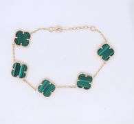 14kt yellow gold malachite five clover bracelet