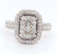 18kt White gold baguette and diamond pave ring