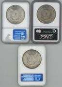 Super near Gem BU trio of diff. Morgan Silver Dollars. NGC MS64