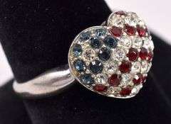 Sterling Silver American Flag Heart Ring