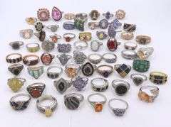 Big group lot of vintage 925 sterling silver gemstone rings