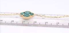 14kt Yellow gold three clover malachite link bracelet