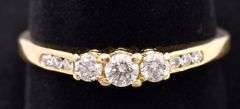 Gleaming 14K Yellow Gold approx. .44CTW Past, Present, Future Diamond Ring