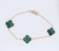 14kt Yellow gold three clover malachite link bracelet