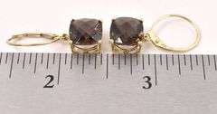 Splendid Yellow Gold Solitaire Smoky Quartz Dangle Earrings