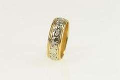 14K Yellow Gold 1940's Two Tone Ornate Wedding Band Ring