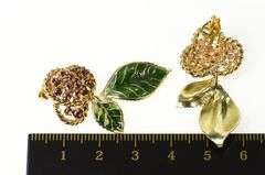 14K Yellow Gold Ornate Ruby Green Enamel Cherry Cluster Earrings