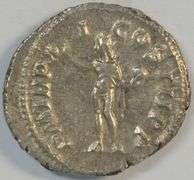Near Mint Roman Silver Denarius of Severus Alexander, 222-235 AD