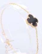 14Kt Yellow gold black onyx clover bracelet