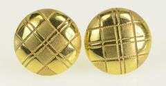 14K Yellow Gold Retro Domed Checkered Button Stud Earrings