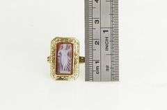 14K Yellow Gold Ornate Carved Shell Cameo Lady Filigree Ring