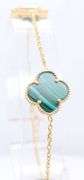 14kt Yellow gold three clover malachite link bracelet